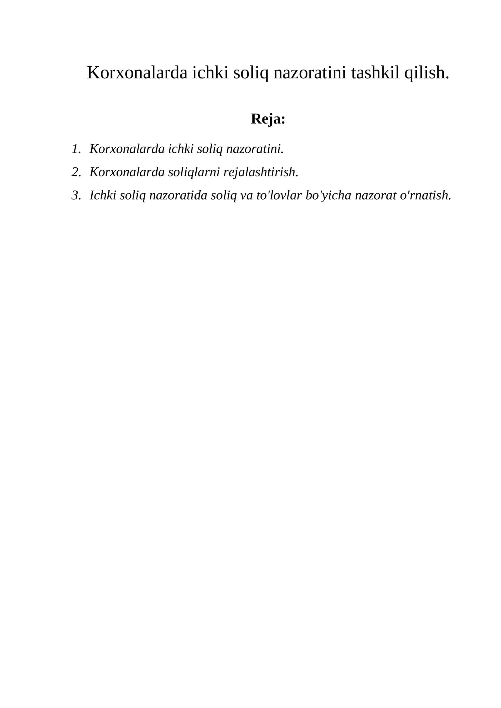 Korxonalarda ichki soliq nazorati