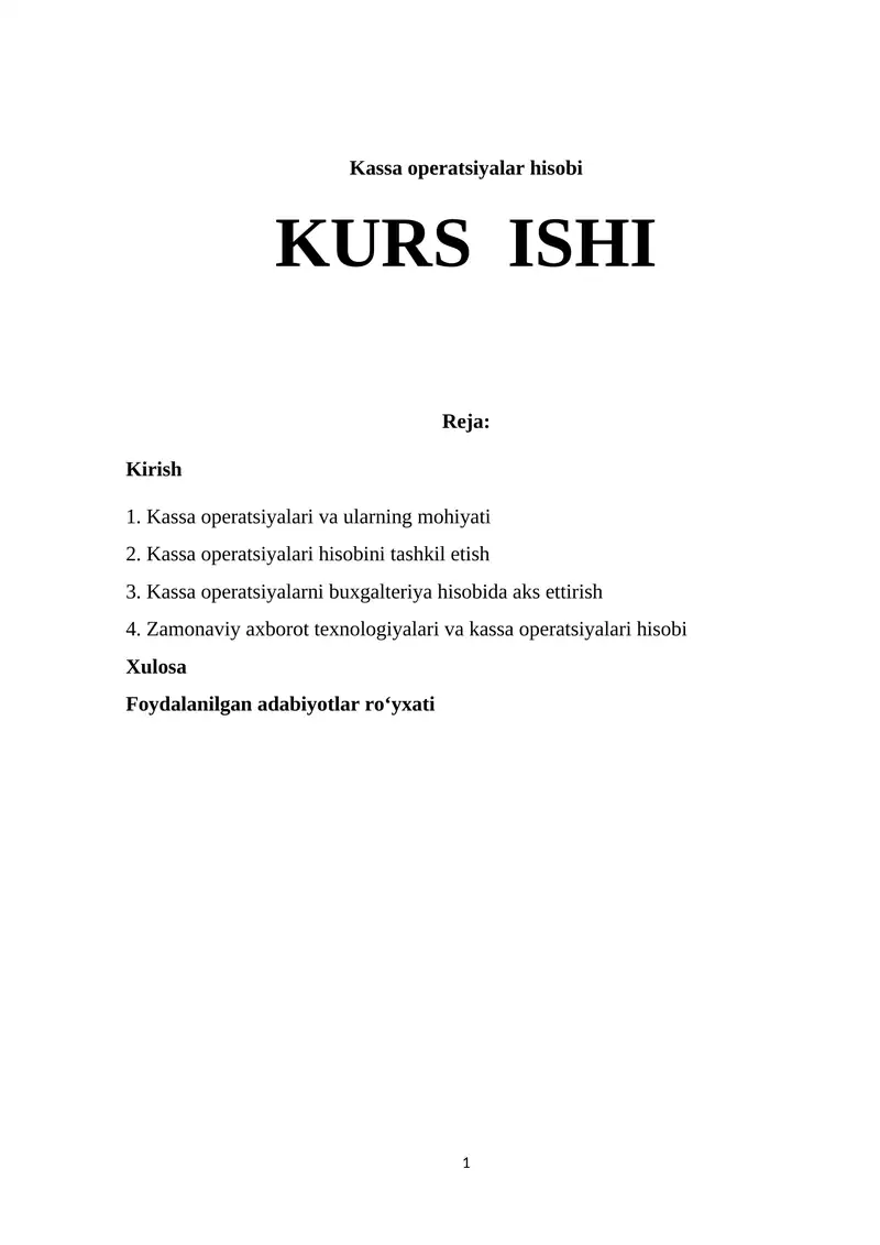 Kassa operatsiyalar hisobi