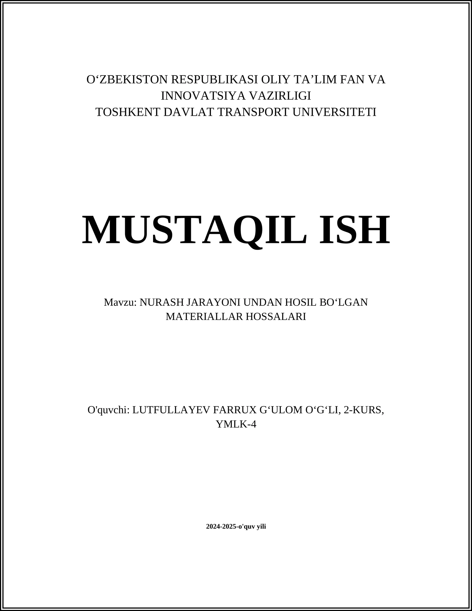 Nurash jarayonining fizika asoslari