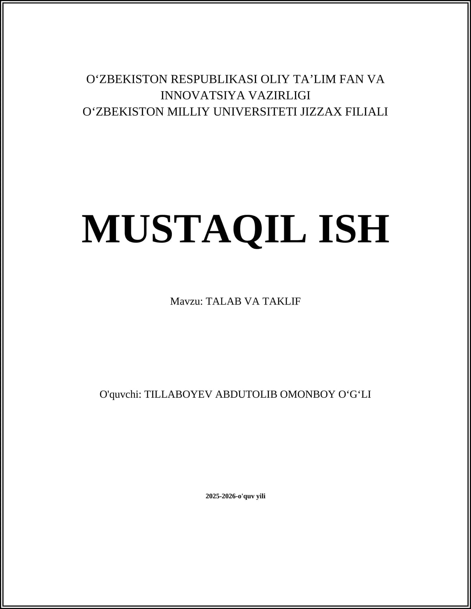 TALAB VA TAKLIF