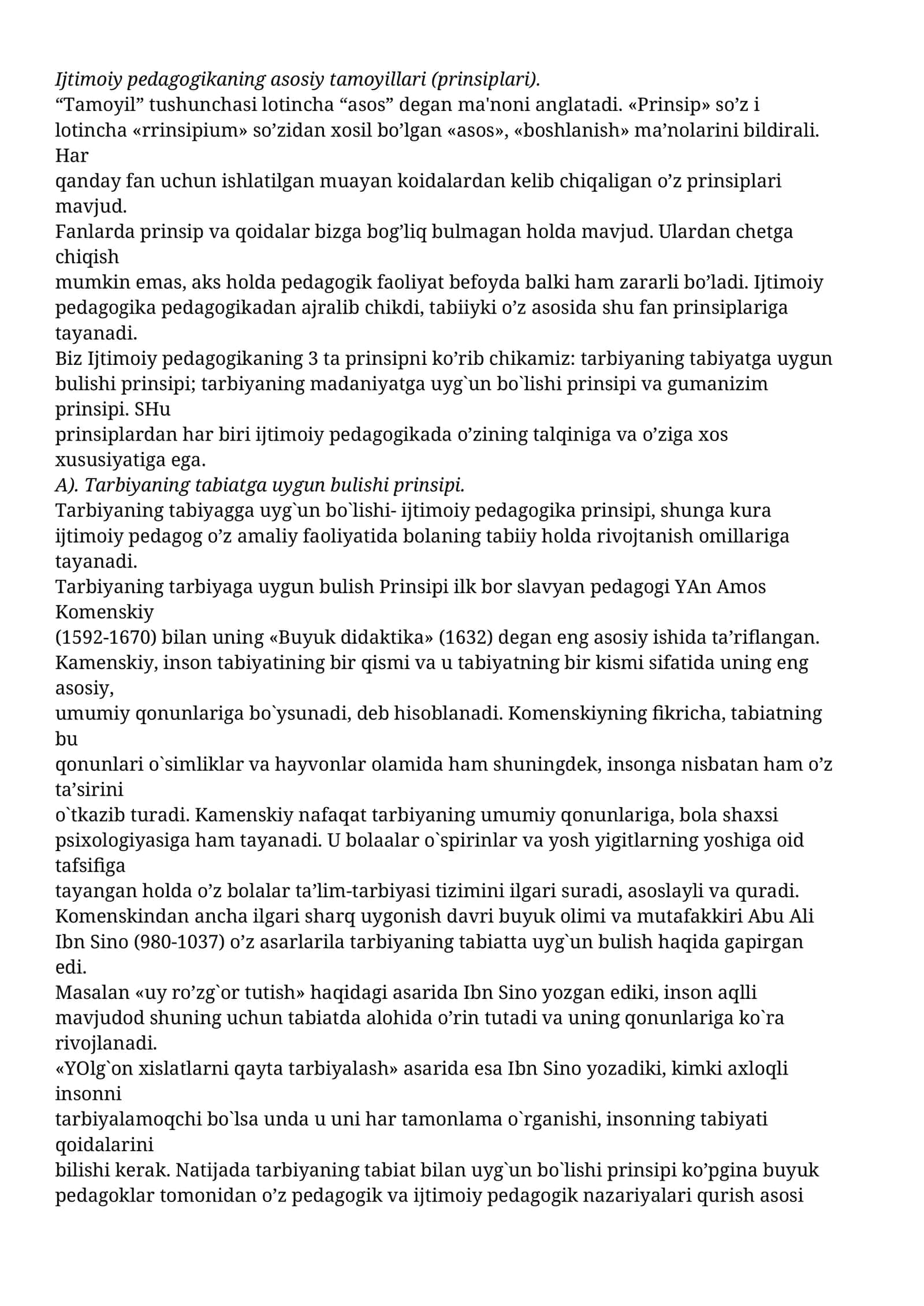 Ijtimoiy pedagogikaning asosiy tamoyillari (prinsiplari)