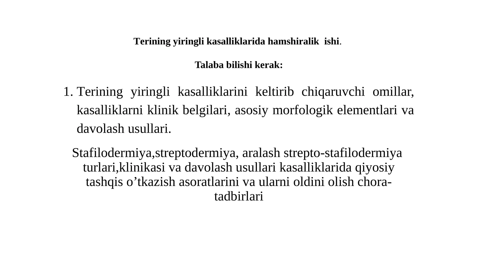 Terining yiringli kasalliklarini kelishi