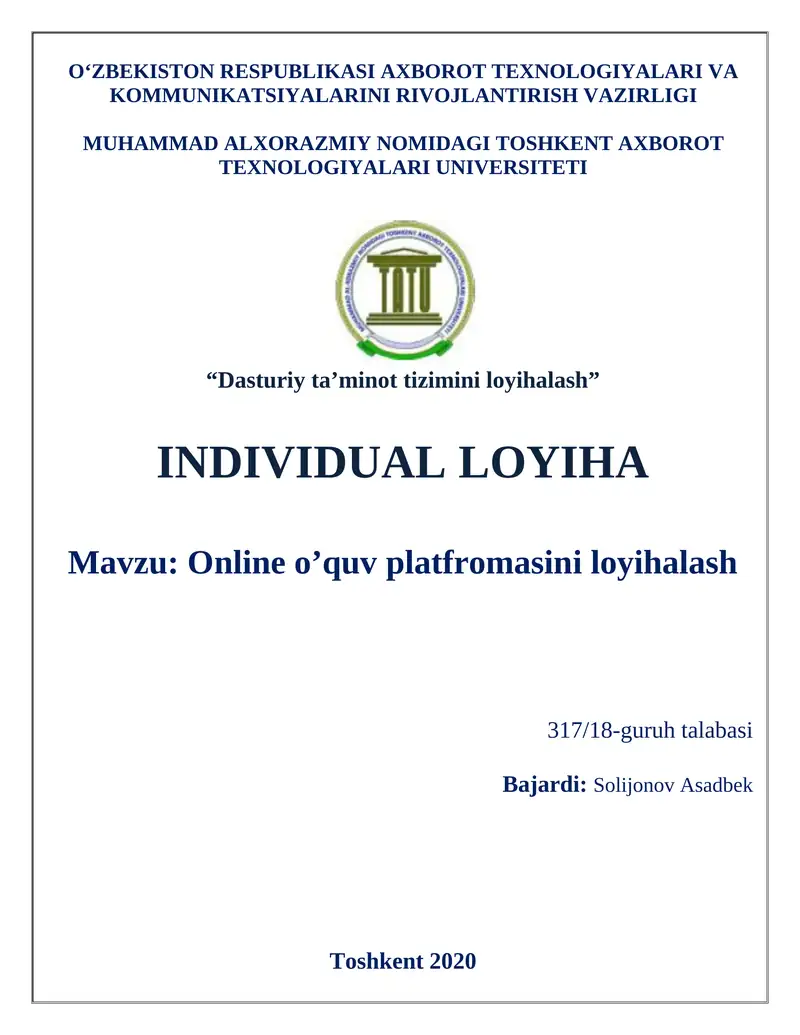 Online o’quv platfromasini loyihalash