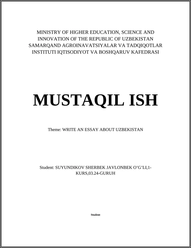 WRITE AN ESSAY ABOUT UZBEKISTAN