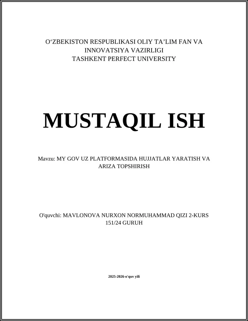 MY GOV UZ PLATFORMASIDA HUJJATLAR YARATISH VA ARIZA TOPSHIRISH
