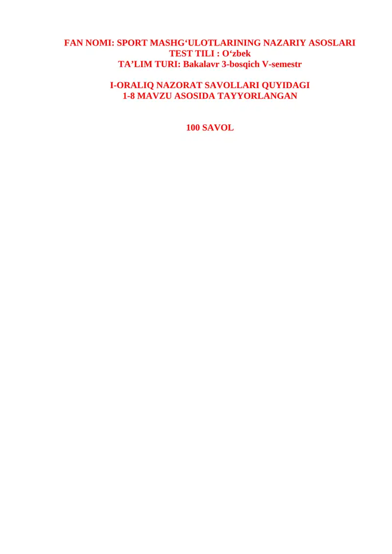 SPORT MASHGʻULOTLARINING NAZARIY ASOSLARI