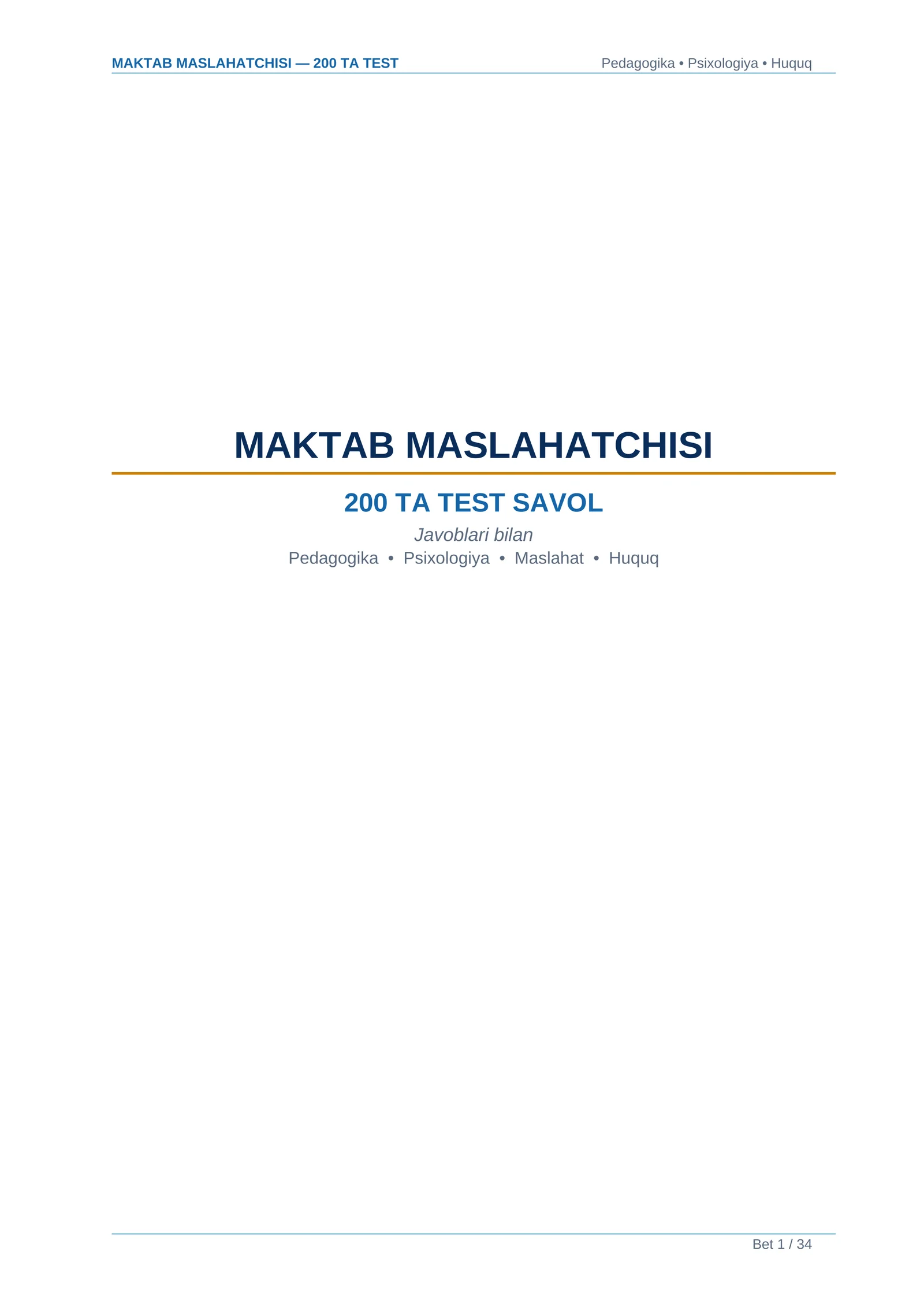 MAKTAB MASLAHATCHISI — 200 TA TEST