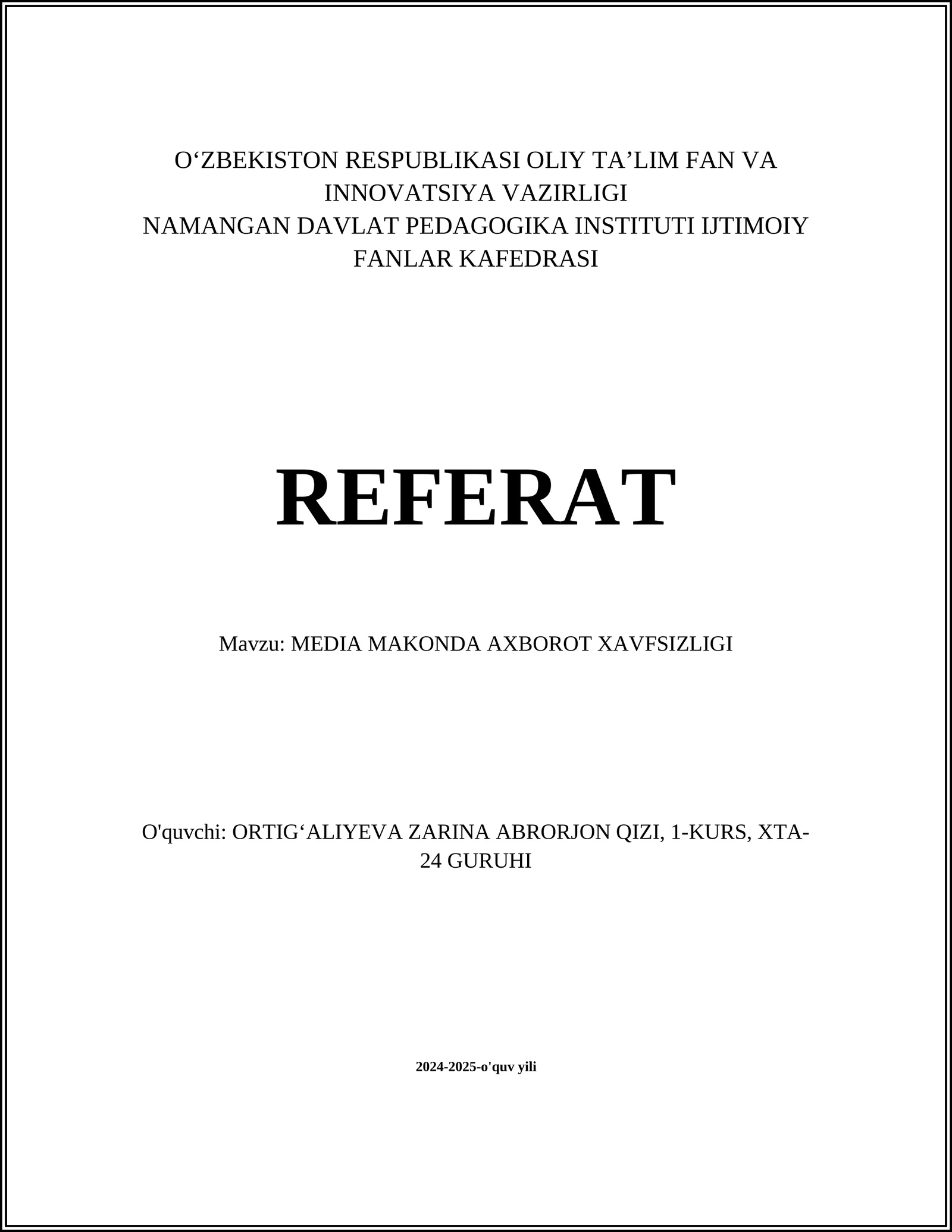 MEDIA MAKONDA AXBOROT XAVFSIZLIGI