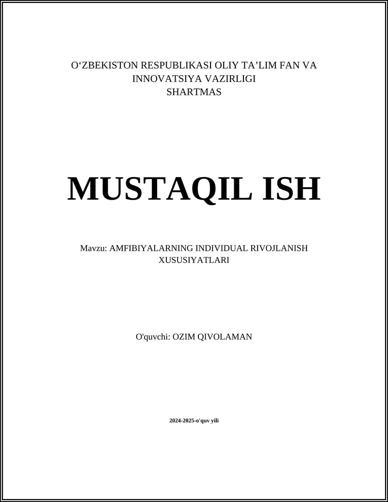 AMFIBIYALARNING INDIVIDUAL RIVOJLANISH XUSUSIYATLARI