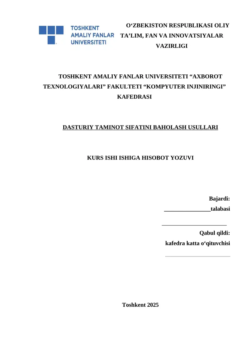 DASTURIY TAMINOT SIFATINI BAHOLASH USULLARI