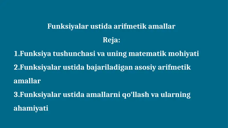 Funksiyalar ustida arifmetik amallar