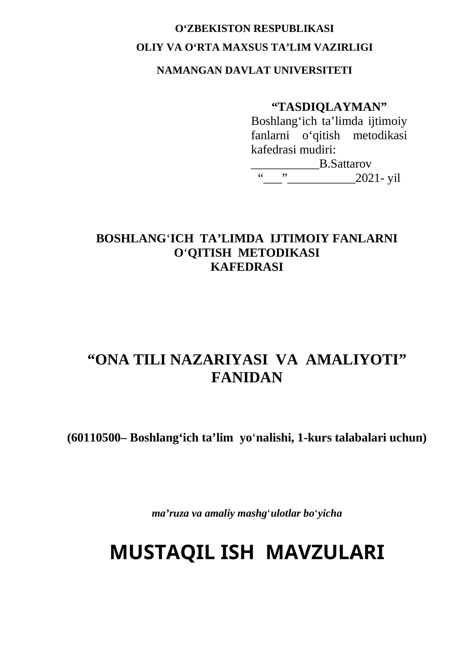 MUSTAQIL TA’LIM TOPSHIRIQLARI