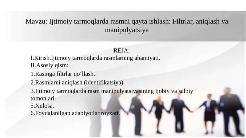 Ijtimoiy tarmoqlarda rasmni qayta ishlash: Filtrlar, aniqlash vamanipulyatsiya