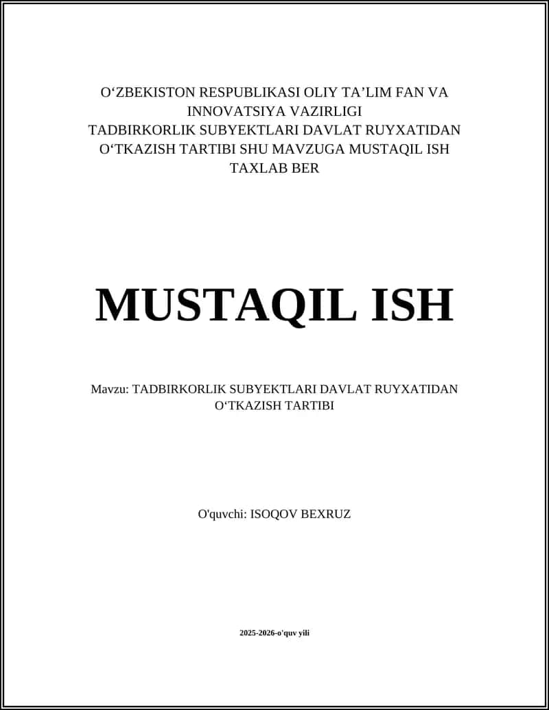 Tadbirkorlik subyektlari davlat ruyxatidan oʻtkazish tartibi