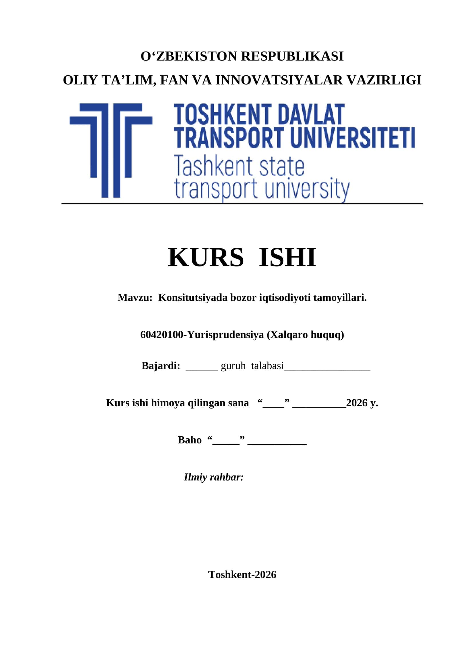 Konsitutsiyada bozor iqtisodiyoti tamoyillari. kurs ishi