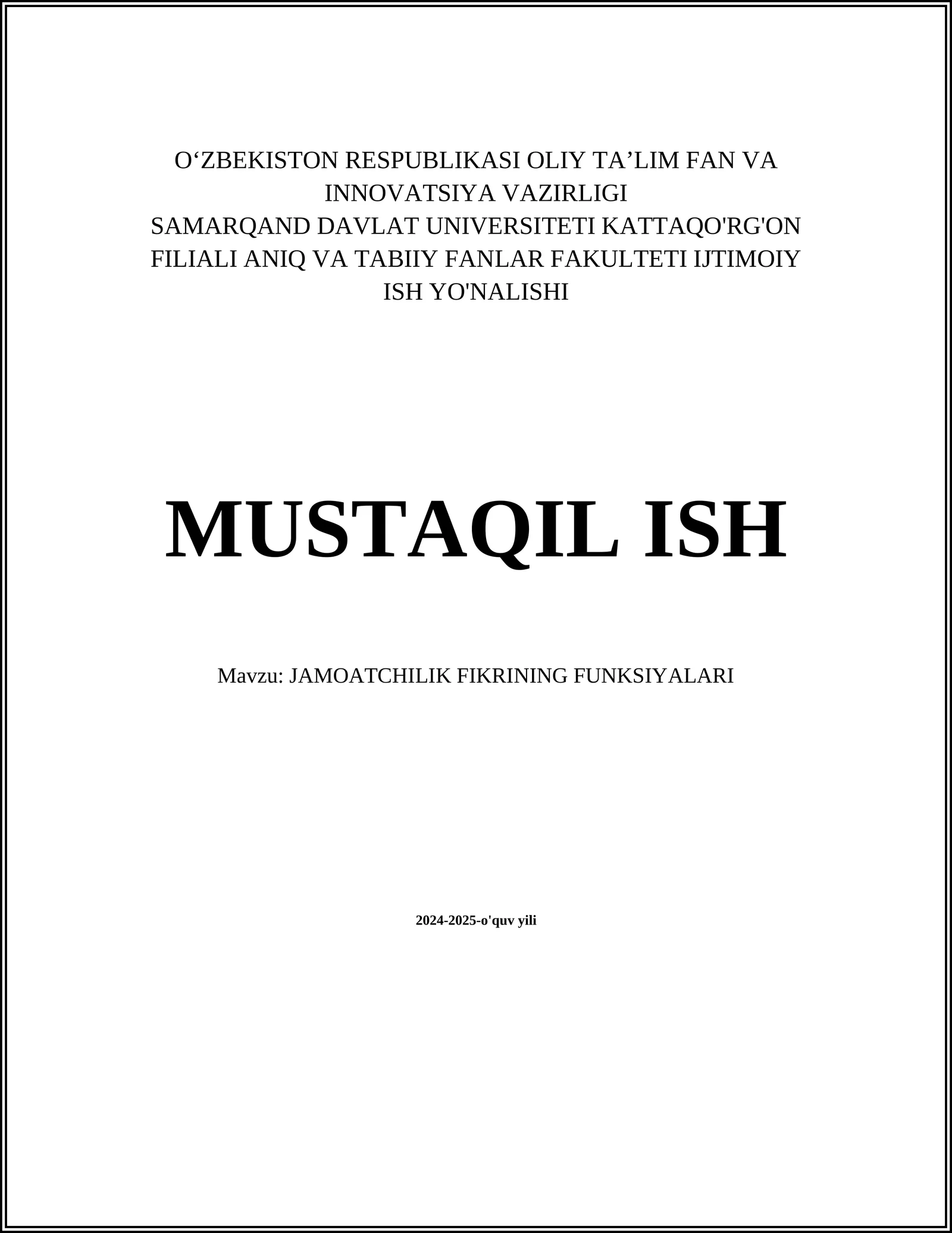 JAMOATCHILIK FIKRINING FUNKSIYALARI