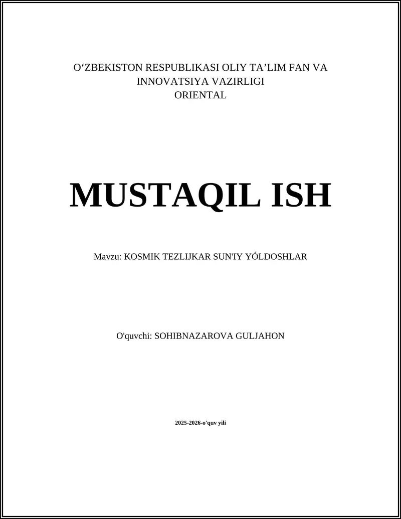 KOSMIK TEZLIKKAR SUN'IY YÓLDOSHLAR