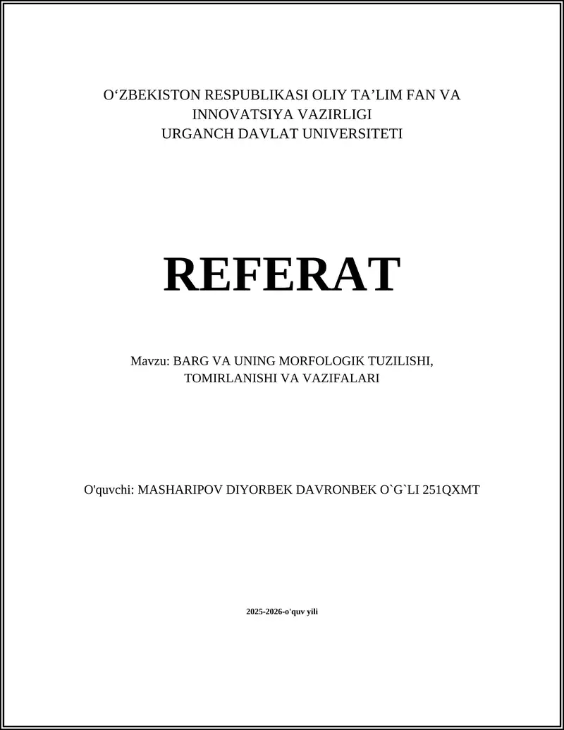 Barg va uning morfologik tuzilishi