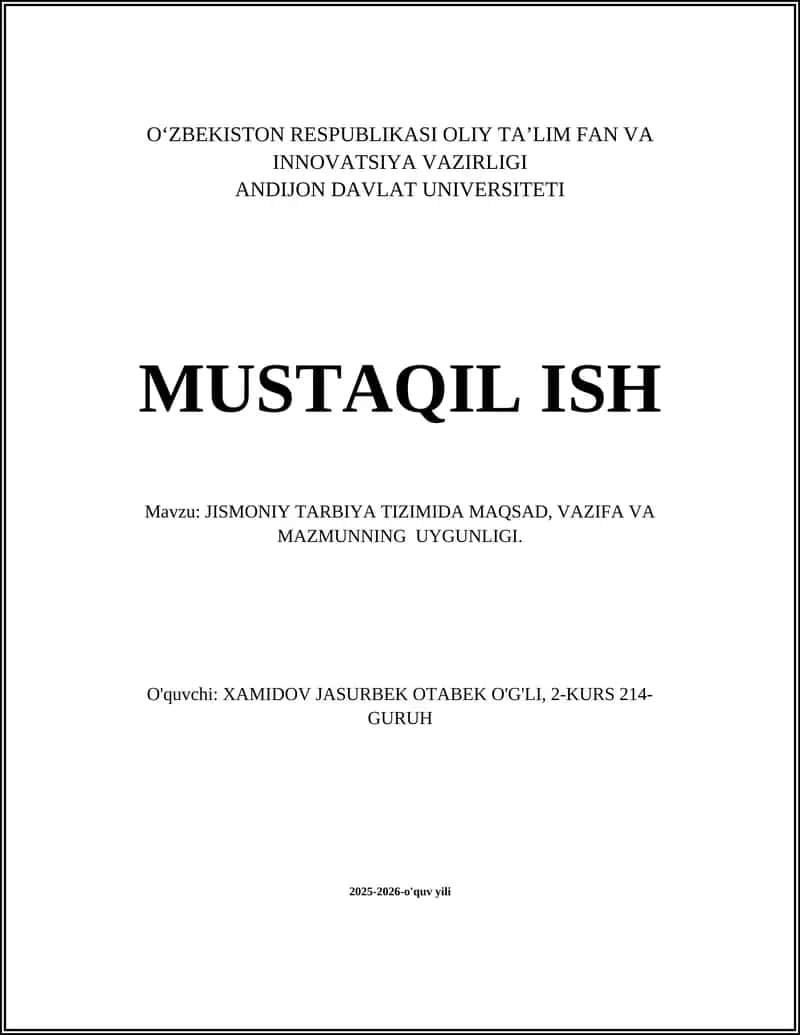 Jismoniy Tarbiya Tizimida Maqsad, Vazifa va Mazmunning Uygunligi