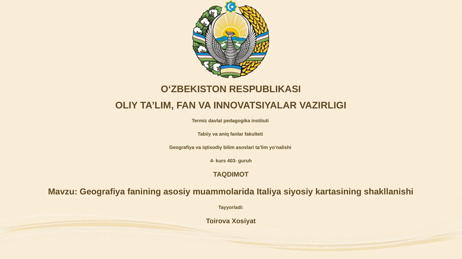 Geografiya fanining asosiy muammolarida Italiya siyosiy kartasining shakllanishi