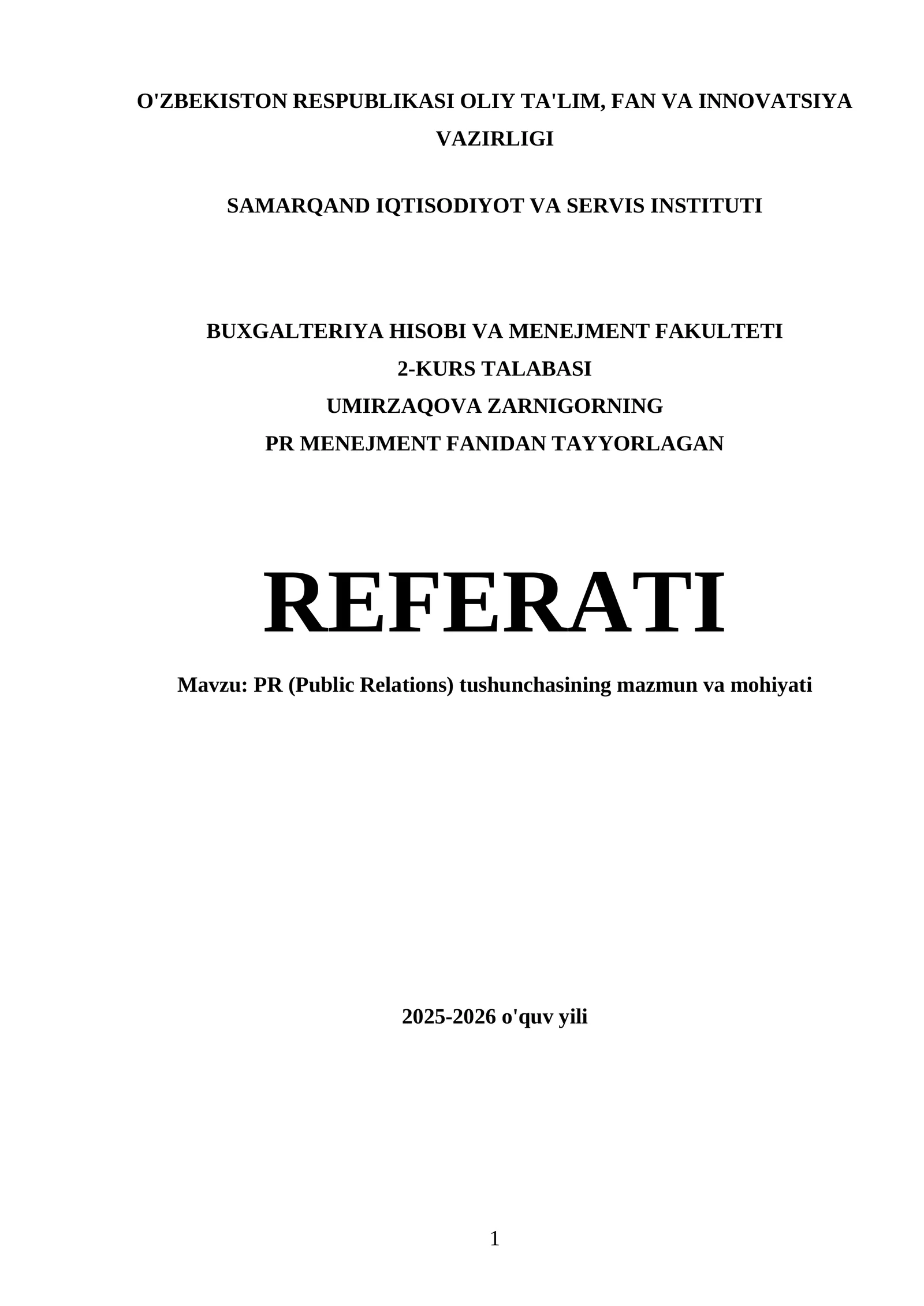 PR (Public Relations) tushunchasining mazmun va mohiyati
