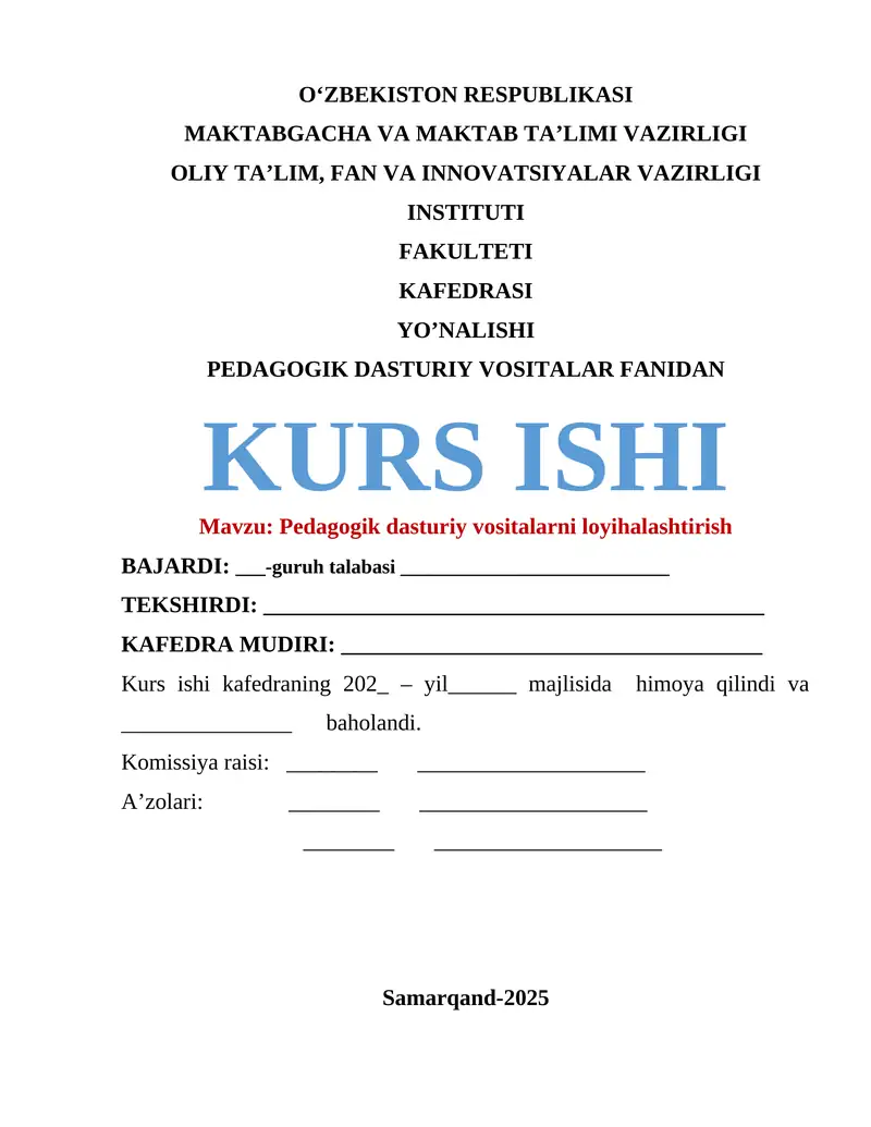 Pedagogik dasturiy vositalarni loyihalashtirish