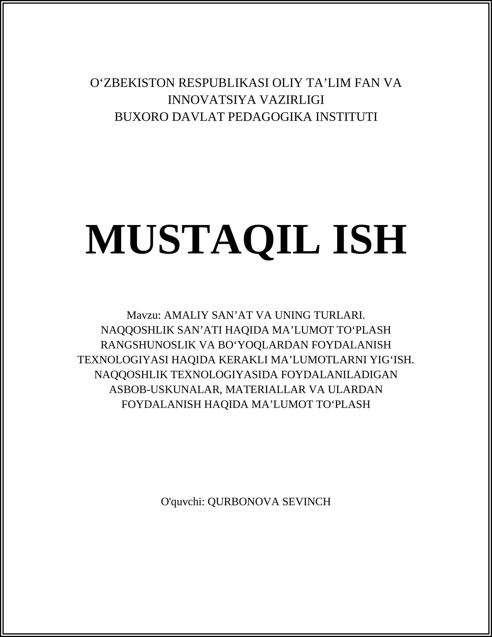 AMALIY SAN’AT VA UNING TURLARI