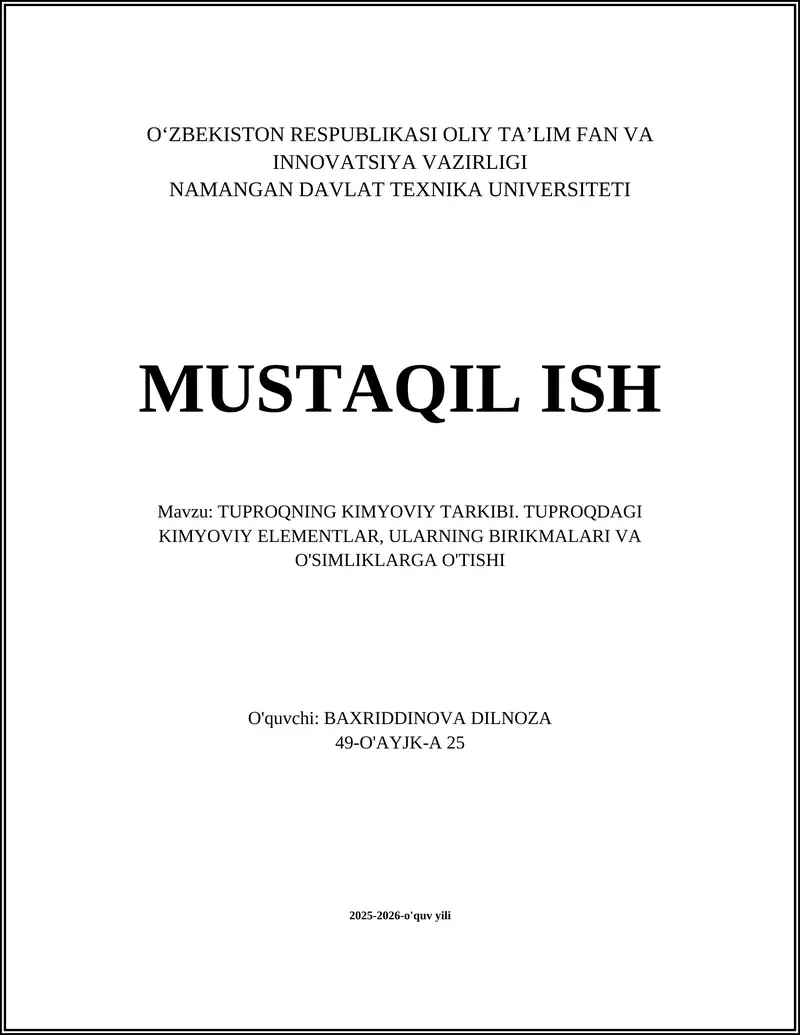 TUPROQNING KIMYOVIY TARKIBI