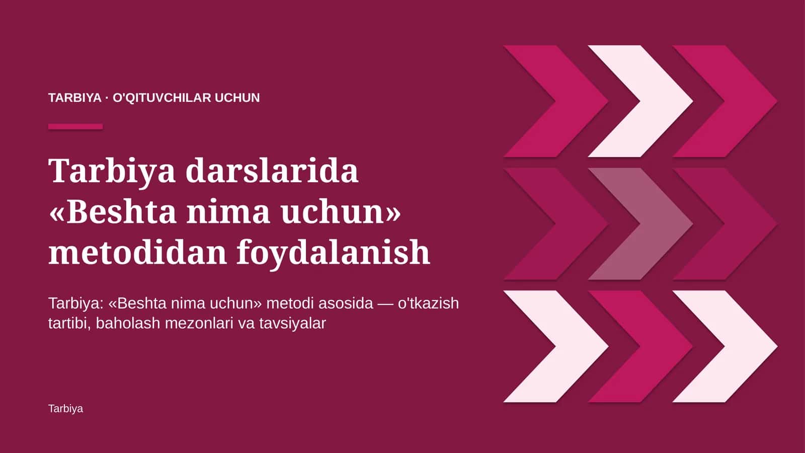 tarbiya darslarida beshta nima uchun metodidan foydalanish 4069
