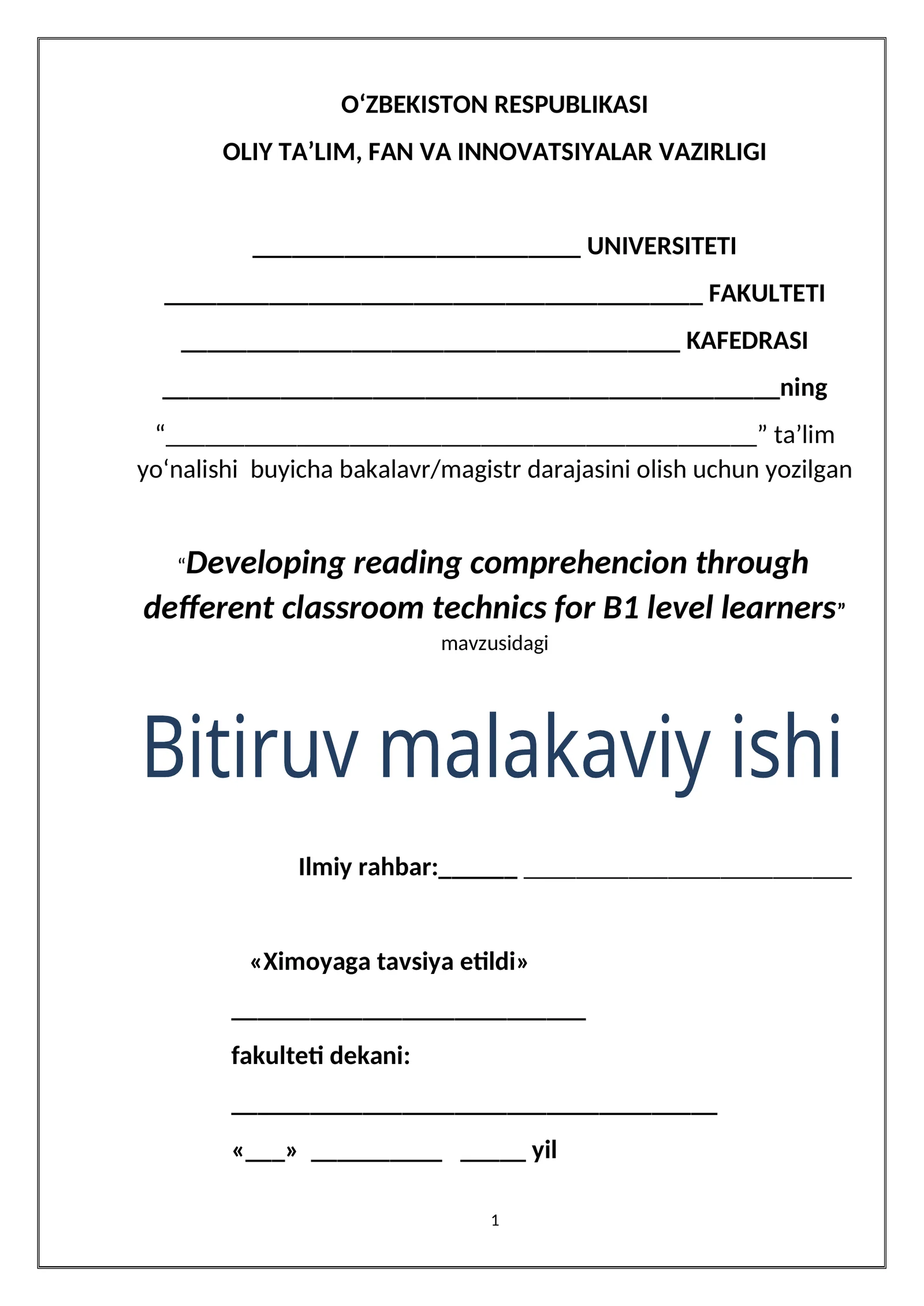 Developing reading comprehencion through defferent classroom technics for B1 level learners