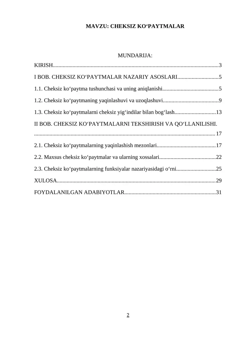 CHEKSIZ KO‘PAYTMALAR
