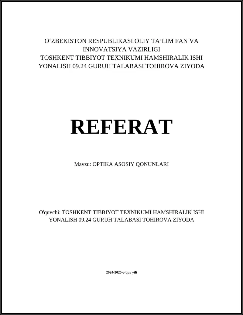 OPTIKA ASOSIY QONUNLARI