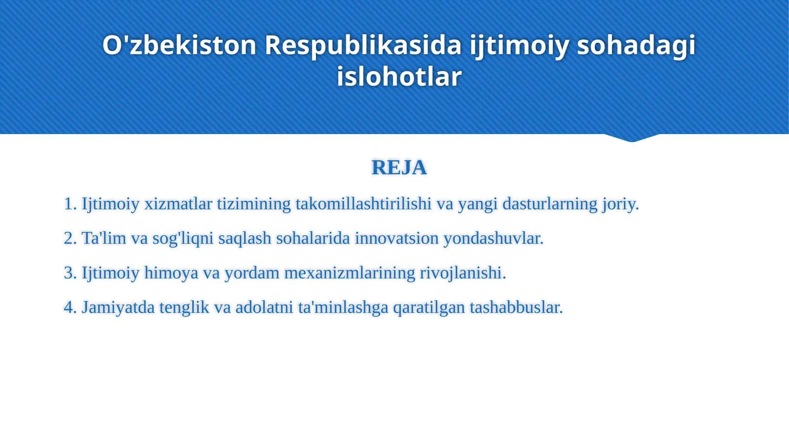 O'zbekiston Respublikasida ijtimoiy sohadagi islohotlar