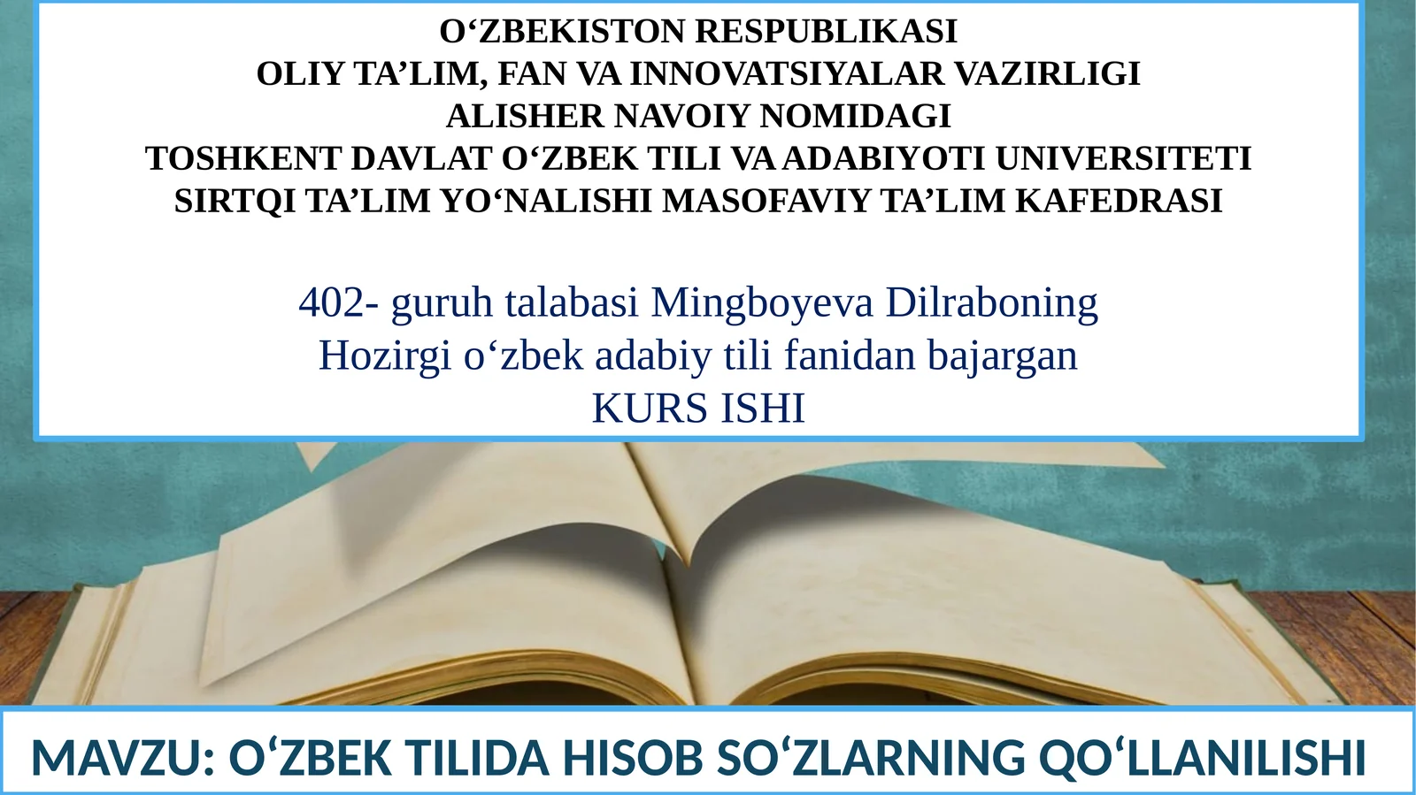 O‘ZBEK TILIDA HISOB SO‘ZLARNING QO‘LLANILISHI