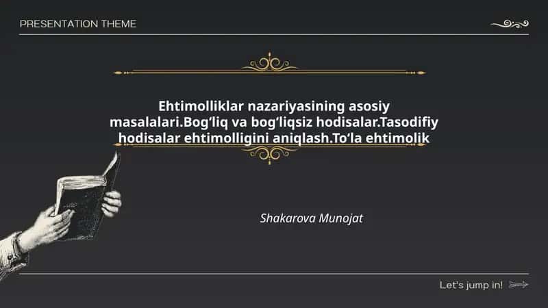 Ehtimolliklar nazariyasining asosiy masalalari