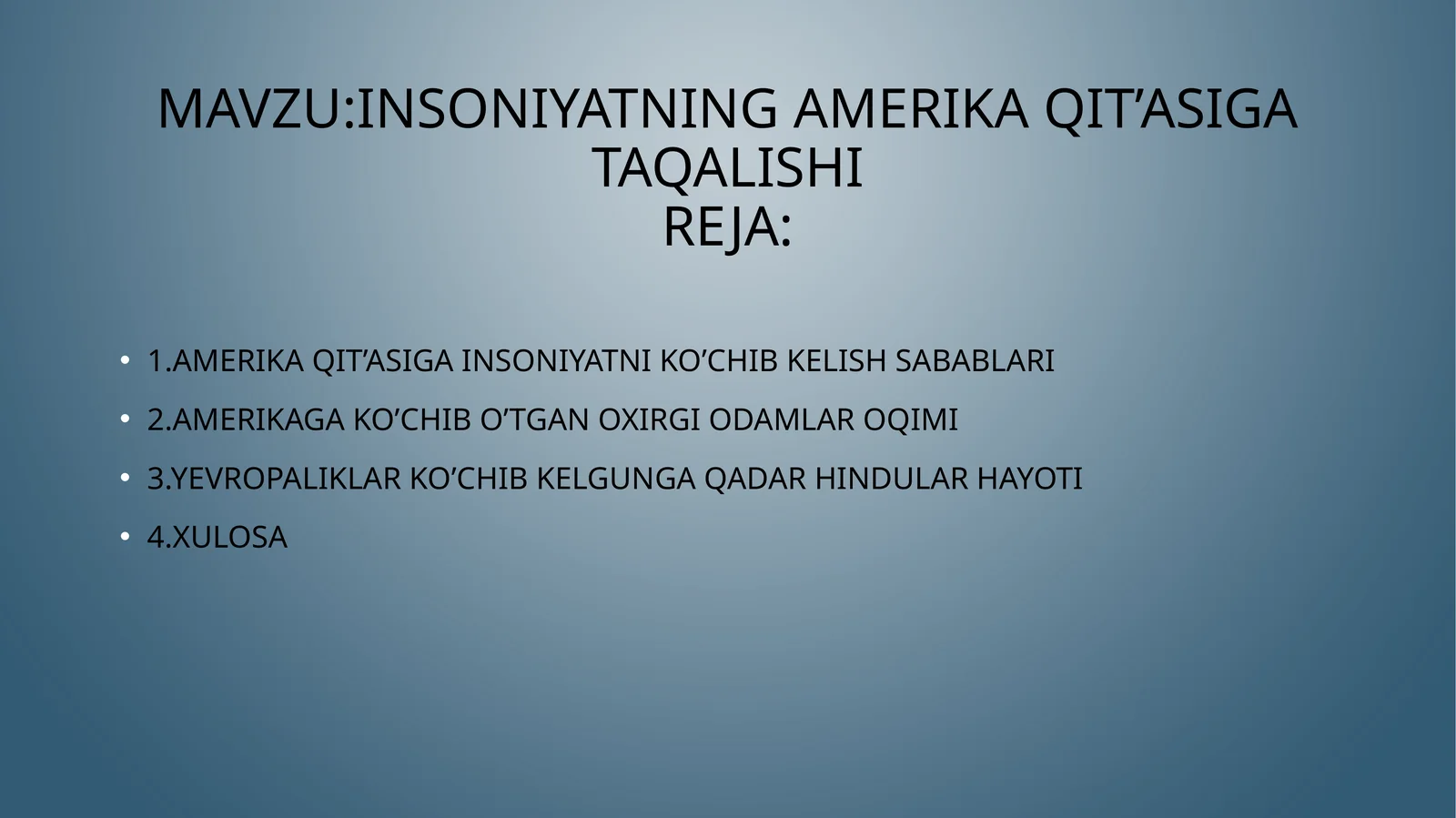 INSONIYATNING AMERIKA QIT’ASIGA TAQALISHI