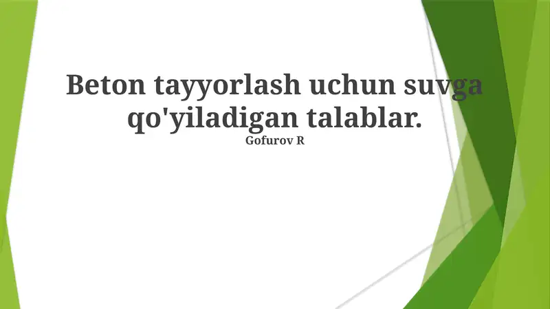 Beton tayyorlash uchun suvga qo'yiladigan talablar