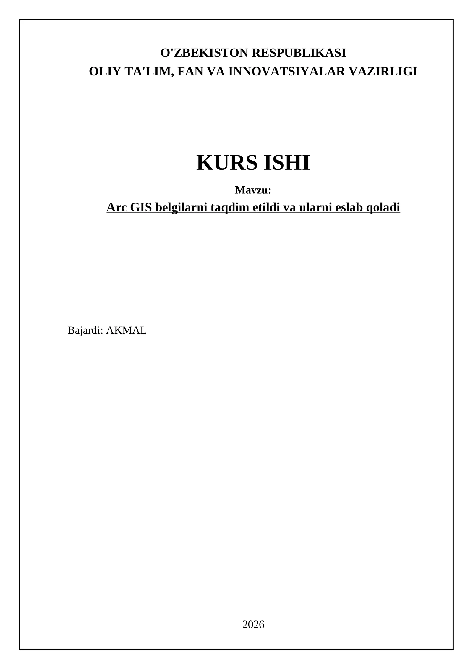 Arc GIS belgilarni taqdim etildi va ularni eslab qoladi