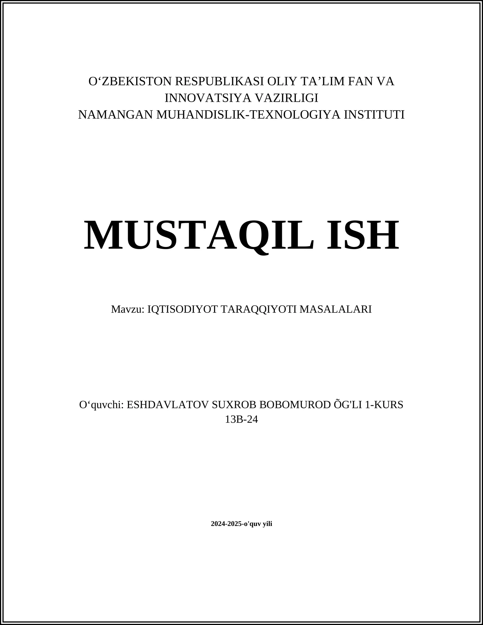 IQTISODIYOT TARAQQIYOTI MASALALARI