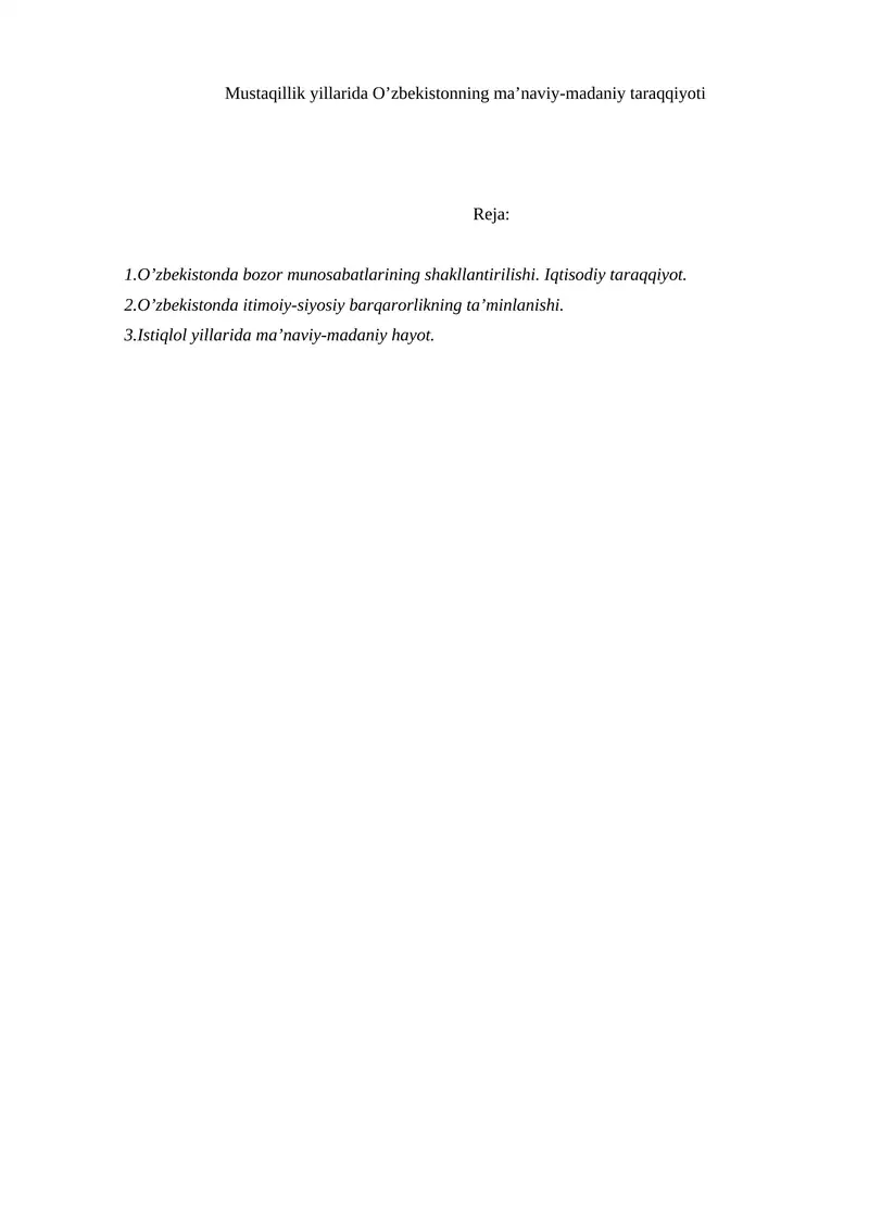 O'zbekistonning ma’naviy-madaniy taraqqiyoti