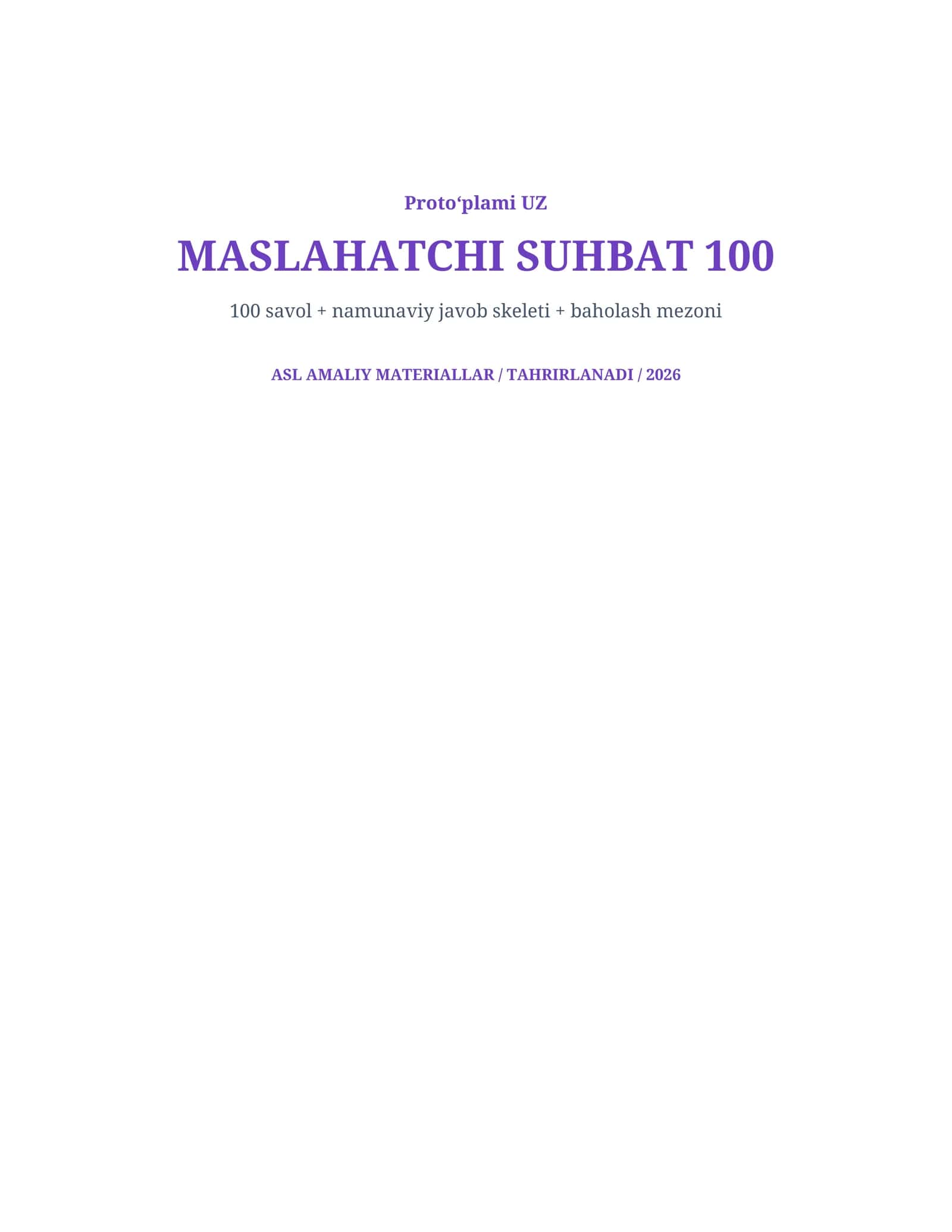 MaslahatchiSuhbat Savollari 100 ta