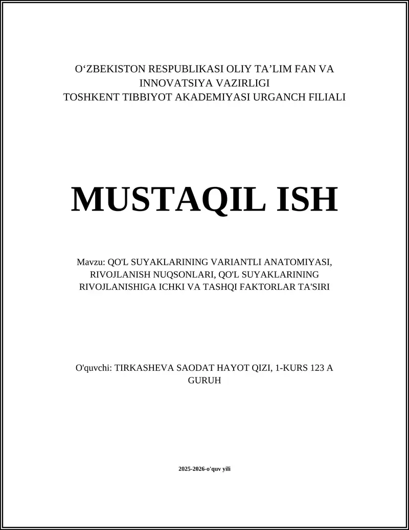 Qo'l suyaklarining Variantli Anatomiyasi