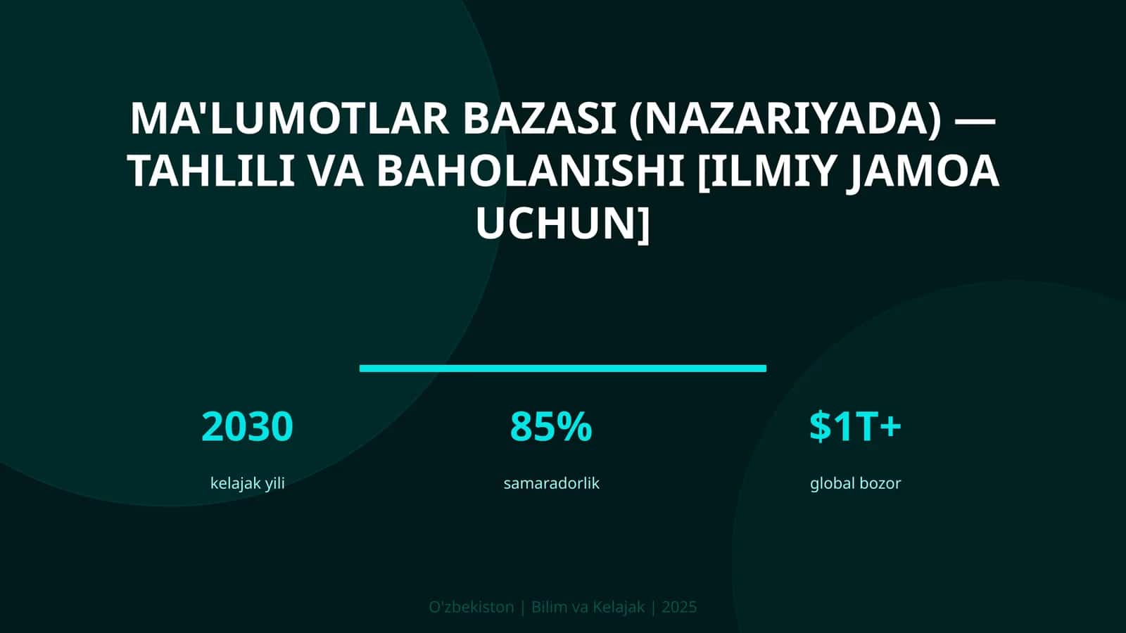 Ma'lumotlar bazasi (nazariyada) — tahlili va baholanishi [ilmiy jamoa uchun]