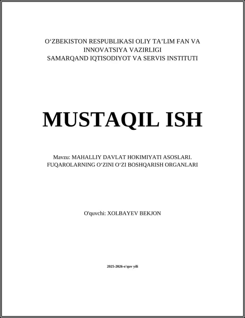 MAHALLIY DAVLAT HOKIMIYATI ASOSLARI