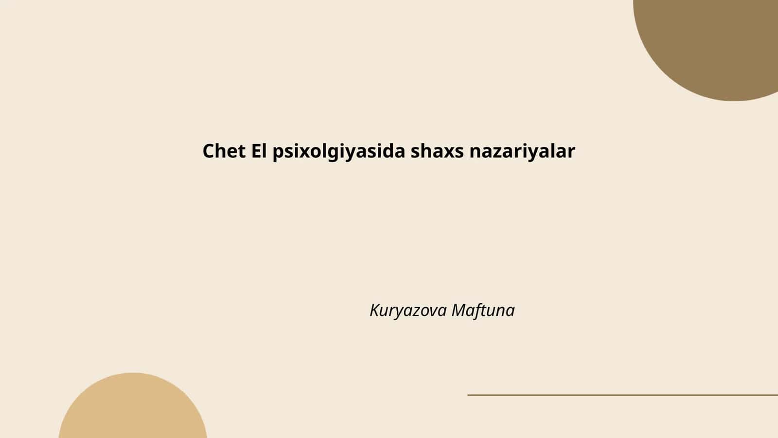 Chet El psixolgiyasida shaxs nazariyalar