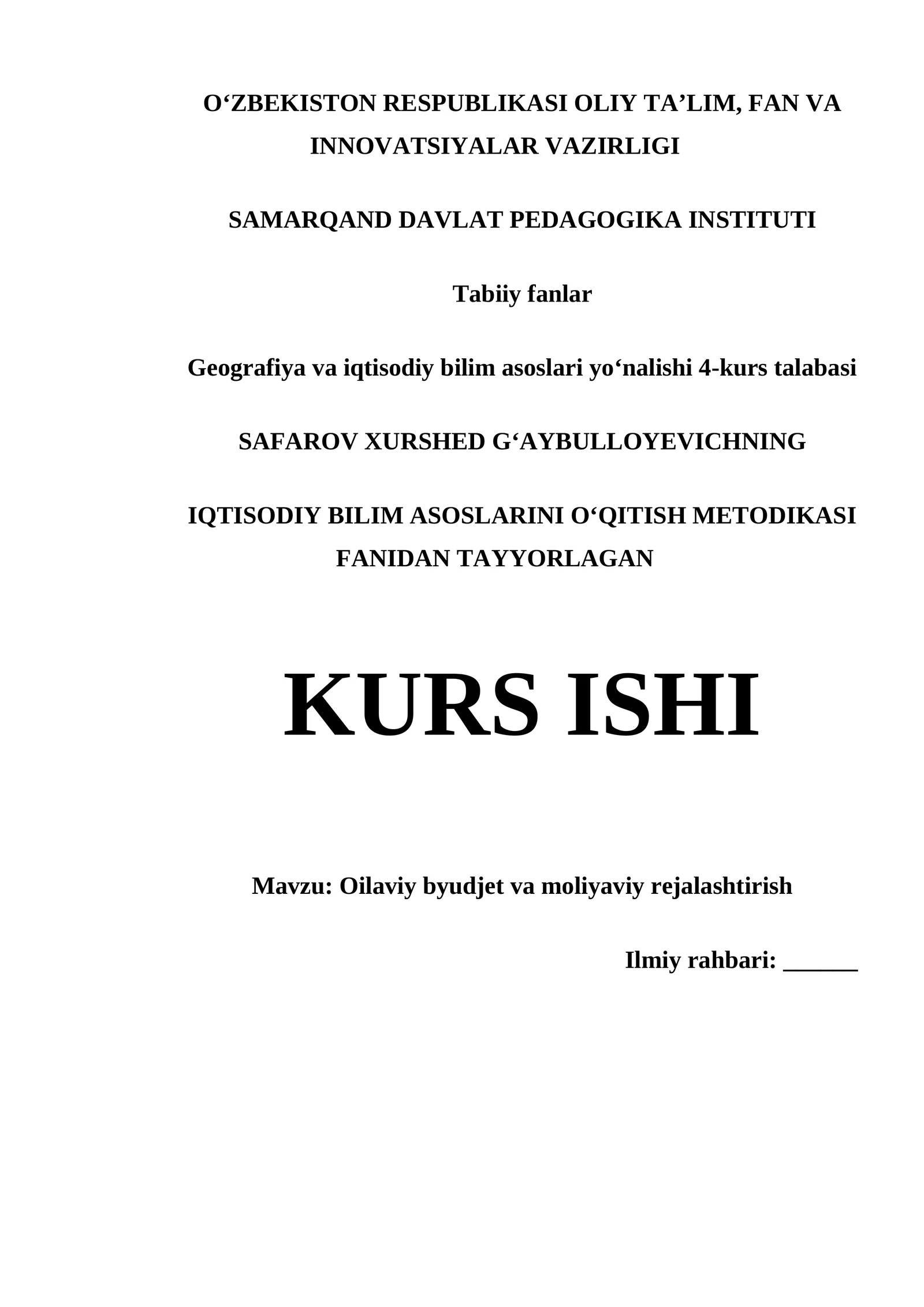 Oilaviy byudjet va moliyaviy rejalashtirish