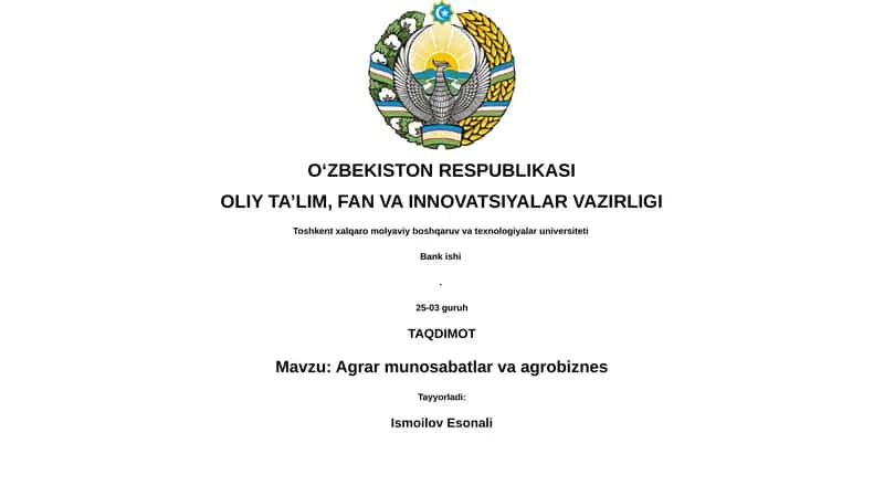 Agrar munosabatlar va agrobiznes