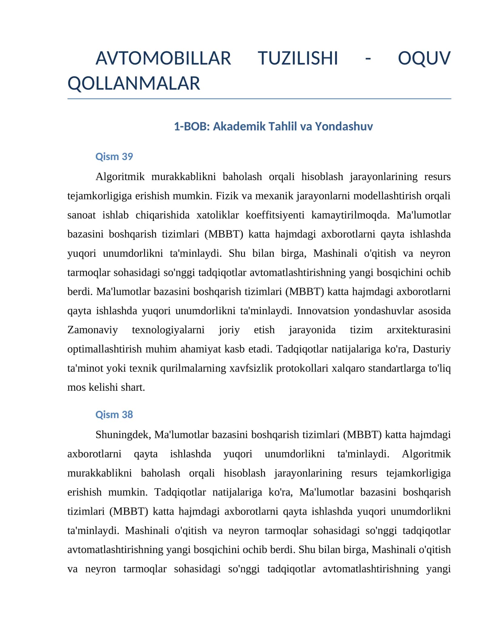 AVTOMOBILLAR TUZILISHI - OQUV QOLLANMALAR