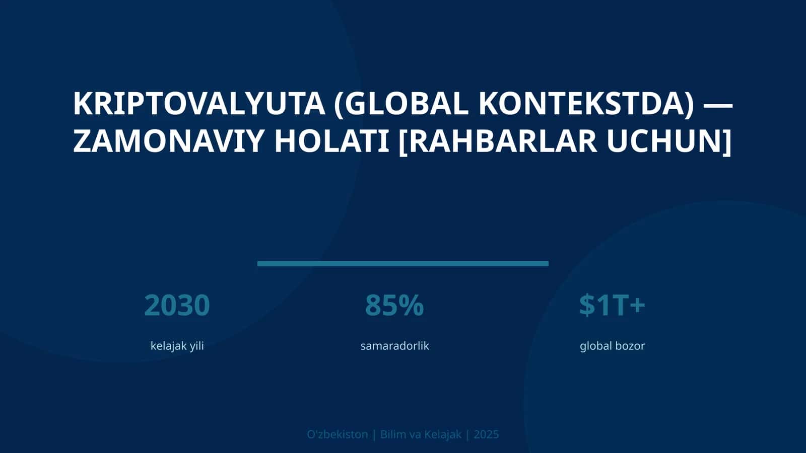 Kriptovalyuta (GLOBAL KONTEKSTDA) — ZAMONAVIY HOLATI [RAHBARLAR UCHUN]