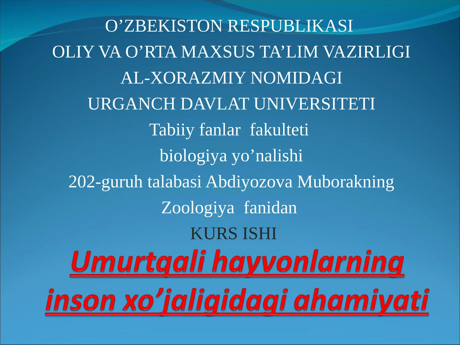 Zoologiya fani Kurs ishi